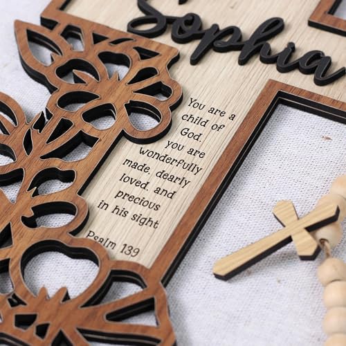 Image of Personalized Baptism Cross Wood Sign, Wooden Sign Baptism Gifts For Baby, Christening Gifts Crosses For Children, Baptized Cross Sign, Dedication Gift, Gift For Baby Boy /Girl - A11