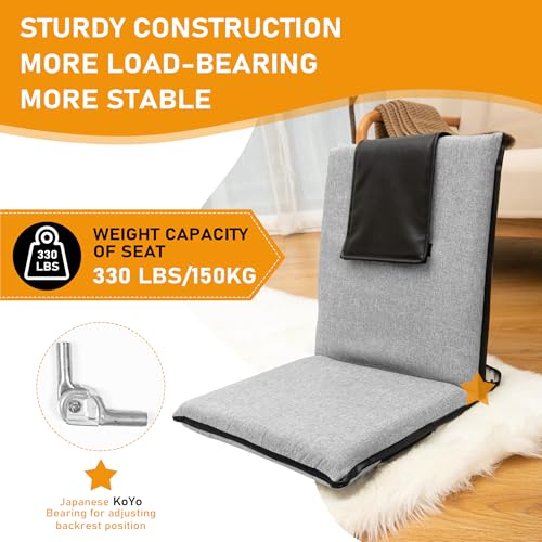 Image of FASTMOMENT Floor Chair with Water Repellent Fabric 14-Position Adjustable Floor Chair with Back Support Portable Ground Seating for Adults Foldable Meditation Seat with Washable Cover (Light Grey)