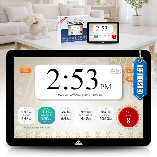 Image of Masjidal 8 inch Smart WiFi Digital Azan Clock - Automatic Worldwide Prayer & Iqamah Times, Full Quran Player, Athan Alarm, Ramadan Clock, Touchscreen Muslim Home Display, REFURBISHED