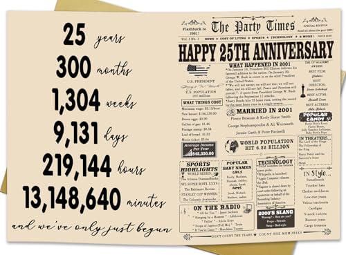 YiKaLus Large 25th Anniversary Card for Couples, Retro 25 Years Wedding Aday Gift Ideas for Him Her, Unique Silver Aday Gifts for Husband Wife