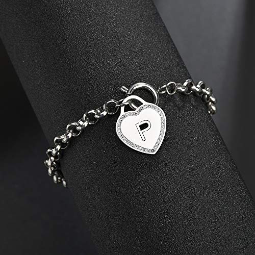 Image of CaleesLLC Letter A to Z Initial Charm Bracelet Adjustable Stainless Steel Anklet Personalized Wrist Link for Women