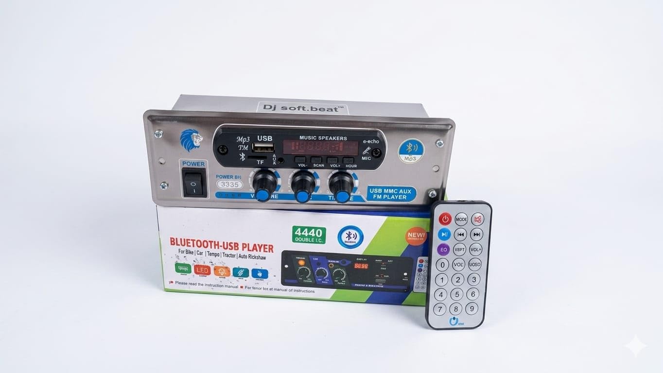 4440 Dual IC Single Din Car Stereo, USB Playback, Bluetooth, FM Player, with Remote Control-image-41