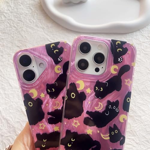 Coque iPhone 16 Pro Max avec cordon et chaîne perles rose chat - 6