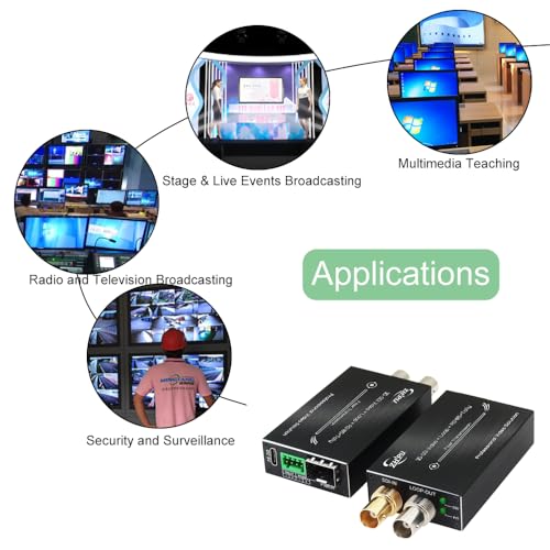 Image of 3G-SDI to Fiber Converter Kit with SFP, Broadcast Video Extender Support 1080P 60Hz & RS485 Tally Loop Output, Up to 20km Transmission for Studio Camera, Single-Mode, a Pair