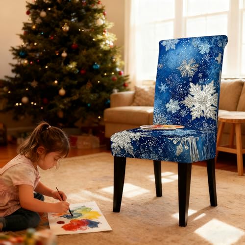 Image of Nuxovilar 4PCS Blue Metallic Snowflake Stretch Chair Covers 23.6x70in