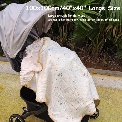 Image of Baby Neutral Muslin Thick Blanket Double Layer Soft Crib Bedding 40x40 inch Throw Blanket Stars Design