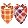 SZEE Bandanas de otoño para perros, 2 accesorios de temporada para mascotas con hojas de arce y cuadros, bandanas de otoño para perros para cálidas vibraciones otoñales (L, amarillo y rojo)
