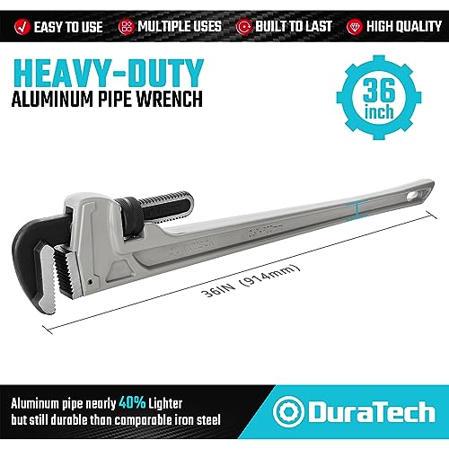 DURATECH 36-inch Heavy Duty Aluminum Straight Pipe Wrench, Adjustable Plumbing Wrench, Drop Forged, Exceed GGG standard - Image 3