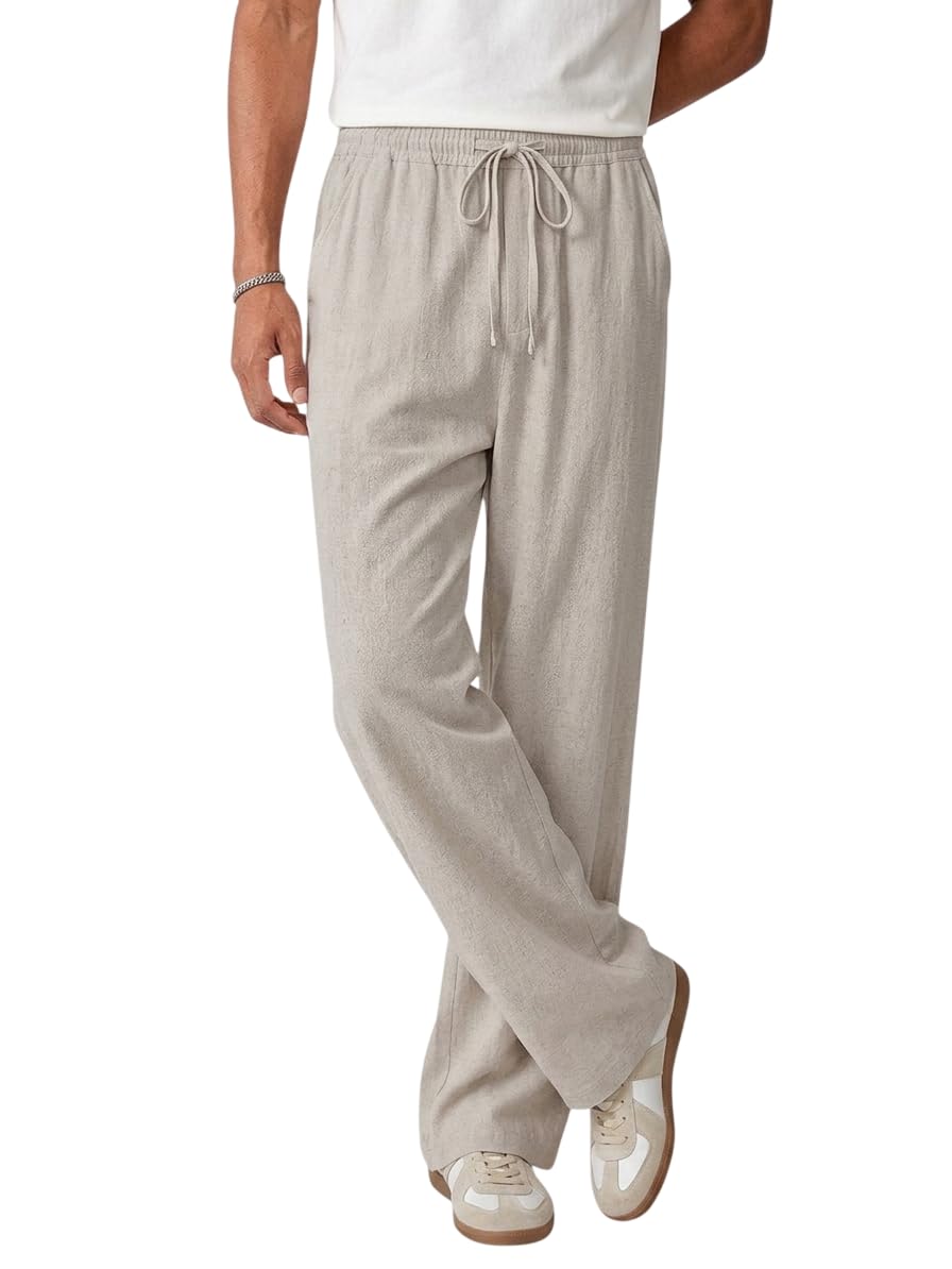 Men's Loose Fit Linen Trousers with Elastic Waist and Drawstring, Casual Summer Pants for Travel, Lightweight Breathable Bottom Wear for Outdoor Activities-picture-32
