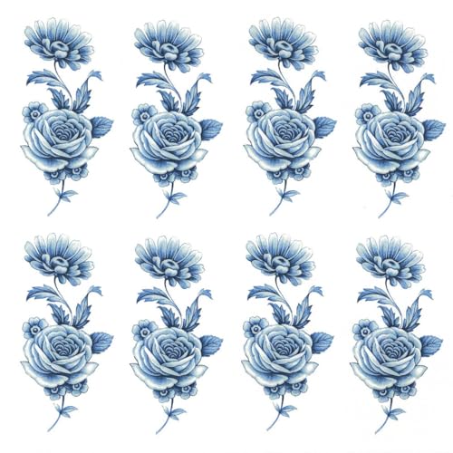 Blue Delft Rose Spray Overglaze Ceramic Decals 2.5 Inch (6 Decals)