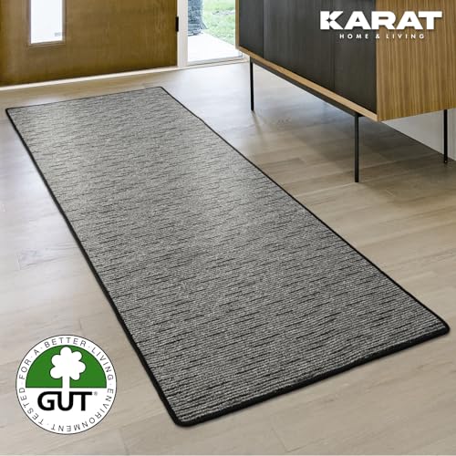 KARAT Teppich Läufer Geneva - Teppichläufer auf Maß - Meterware - Flurteppich - Küchenläufer - Teppich für Küche, Flur & Wohnzimmer (80 x 100 cm, Anthrazit)