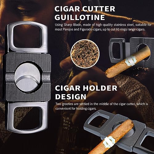 Triple Torch Cigar Lighter and Cigar Cutter Set, Cigar Punch, Cigar Holder & Cigar Draw Enhancer, Multifunctional Cigar Accessories, Windproof Butane Refillable All in one Lighter for Cigar Gift - Thumbnail 4