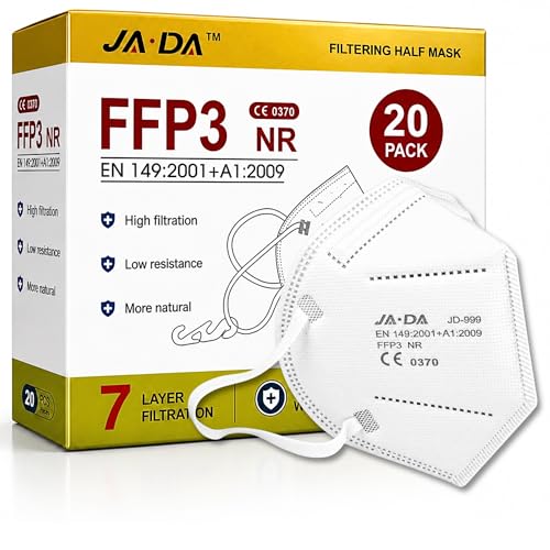 Spanner In The Works FFP3 Face Masks UK Certified EN149 Pack of 20 - Individually Wrapped Disposable Dust Masks For Fine Dust White Face Mask For Sanding Wood | 7 layer FFP3 Mask