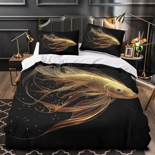 Parure housse de couette poisson doré lit super king en microfibre douce - 2