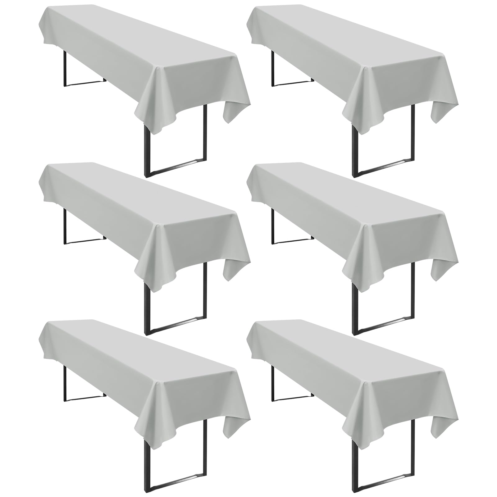 Lot de 6 Nappes Gris Clair Rectangulaire 100 x 250 cm Imperméable Nappe de table en Polyester, Anti-Rides Lavable en Machine, Pour Table à Bière/Table Pliante, Mariage, Anniversaire, Fête & Banquet