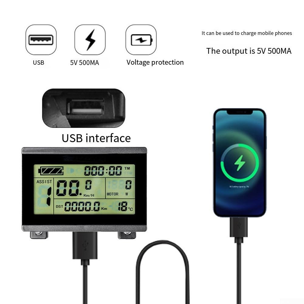 Bicicletta elettrica LCD Display Pannello Strumenti Per KT-LCD3 Compatibile 24V 36V 48V Include 5 Pin SM e Connettore USB per KT Controller