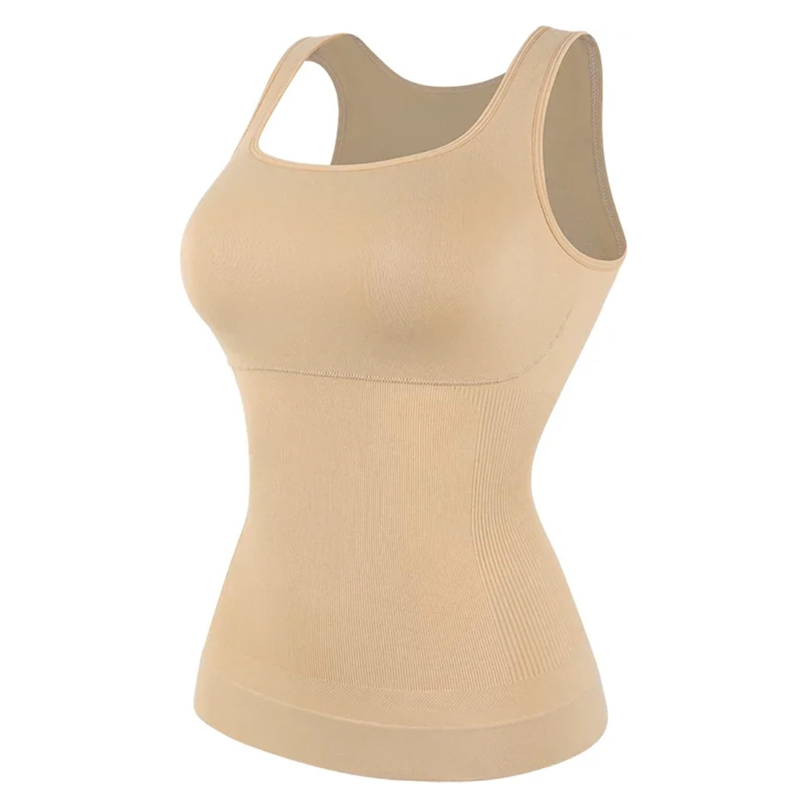 Camiseta Reductora Mujer Camisola sin Costuras, Chaleco de compresión, Control de Abdomen, Moldeador de Cintura, Ropa Interior, Camiseta sin Mangas con Cuello Cuadrado(Khaki,M)