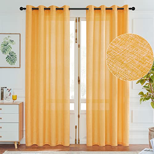 Image of Tony's Natural Faux Linen Curtains, Semi Linen Look Sheer Yellow 95 Inch Light Filtering Drapes for Sliding Glass Door (52x95 Inch, 2 Panels)