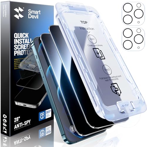 SMARTDEVIL 2+2Pack Privacy Screen Protector for iPhone 12 Pro with Camera Lens Protector,Shatterproof Tempered Glass [True 28°Anti Spy] [9H Hardness][Automatic Dust-Elimination Install][Bubb