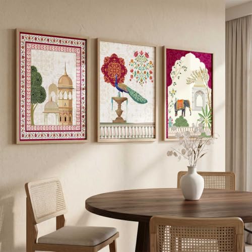 Image of kotart Indian Madhubani Wall Decoration | Madhubani Art Painting With Frame For Living Room Bed Room Hotel Wall Decor Digital Reprint Set of 3 (35x37 Inch)