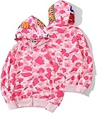 Fashion Shark Hoodie Full Zip Up Hoodie Camo Sweatshirt for Men Women Y2K Tops Graphic Hoodie Preppy Clothes L/5