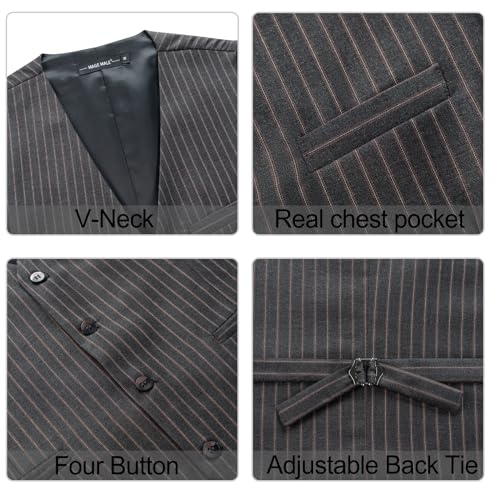 MAGE MALE Men's Pinstripe Suit 2 Piece Vest and Pants Set Wedding Groomsmen Summer Slim Fit Formal Prom Tuxedo3