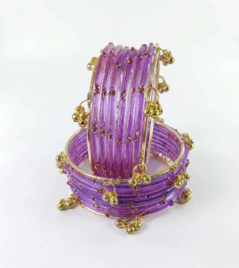 Image of NMII Viral Multi Colour Glass Bangles with Golden Ghungroo Charms & Stone Work For Women & Girls | Fancy Designer Glass Bangle | Traditional Chudi | Kanch Ki Churi | Stylish Ghungroo Bangle For Women