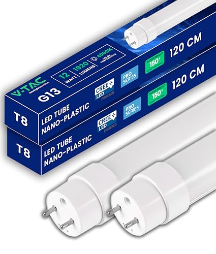 V-TAC 2x Tubes LED 120 CM - T8 G13-18W - [CHIP LED CREE - HAUTES PERFORMANCES] - 1850 Lumens - Tubes pour Plafond, Mur, Garage - Tube T8 - Remplacement des Néons - Blanc Neutre 4000K