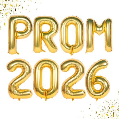 Prom 2026 Balloons Banner Gold 16 inch Mylar letter Balloons Prom 2026 Sign Decoration for Graduation Party Birthday Retirement Class of 2026 Congrats Grad Party Supplies