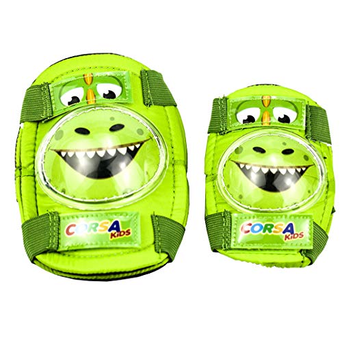 AOOPOO Conjunto de Protección Patinaje Protección para Infantil Protecciones Ajustable Rodilleras Coderas para Patinaje Ciclismo Monopatín Bicicleta Skate y Deportes Extremos (Dinosaurio Verde, M)