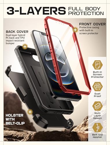 Image of SUPCASE for iPhone 16e Case with Screen Protector (Unicorn Beetle Pro), [Built-in Stand & Belt-Clip] [Military-Grade Protection] Full Body Phone Case for iPhone 16e 6.1'' 2025, Ruddy