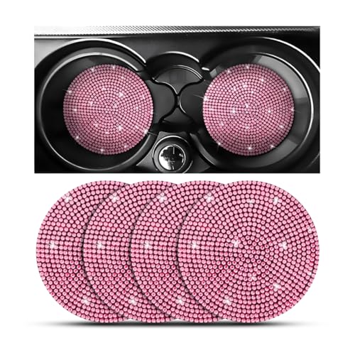 Image of Osilly Bling Car Cup Holder Coaster, Crystal Rhinestone Anti-Slip Insert Coasters, Universal 2.75 Inch Fashion Automotive Cup Mat, Car Interior Accessories Decor Gifts for Women (Pink, 4PCS)
