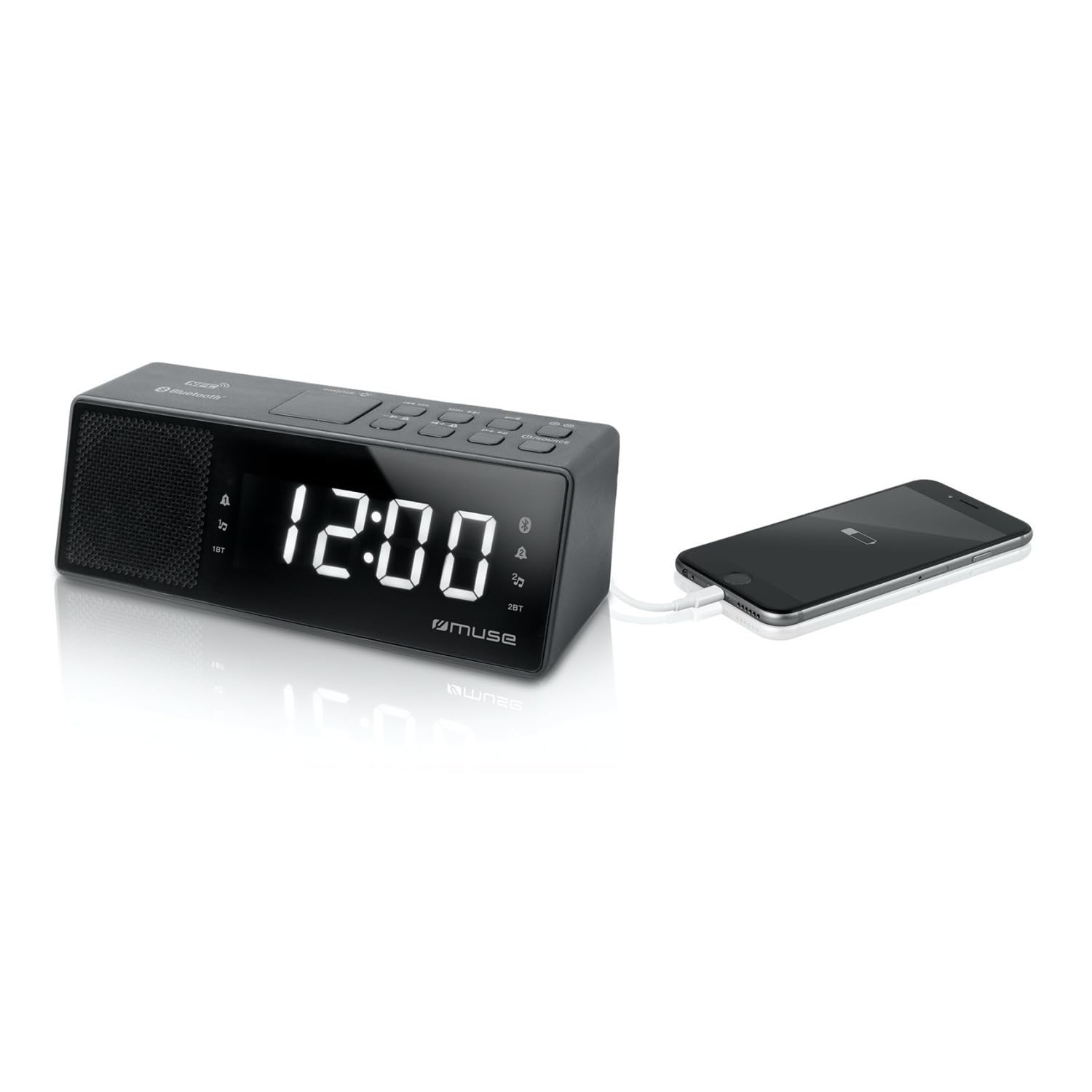Radio REVEIL Bluetooth Muse M-172-BT - Afficheur Blanc Extra Large - Radio PLL FM - Double Alarme - NFC