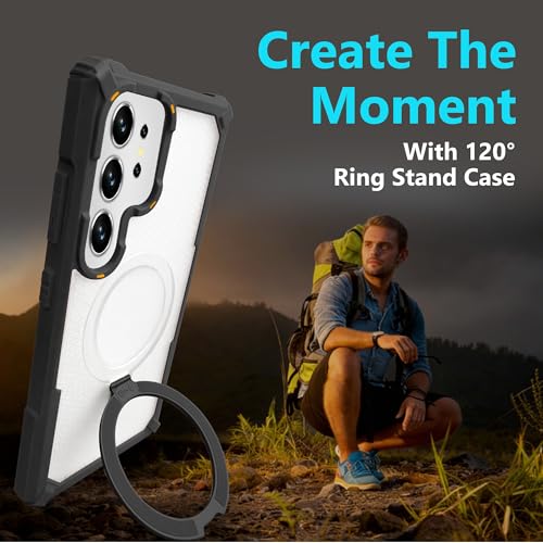 Image of AIBEX Transparent Back Cover Compatible for Samsung Galaxy S24 Ultra|Mag-Saf Magnetic Ring Kickstand |Shockproof Dual Layer Military Grade Drop Protection Armor Case|Wireless Charging Support - Black