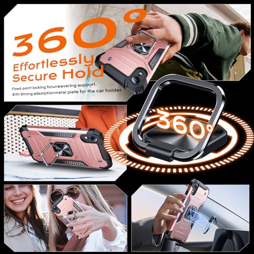Image of Anqrp Heavy Duty Case for iPhone XR Case with Enhanced Ring Holder Grip Stand, Military Grade Shockproof Rugged Drop Protective Silicone Hard Slim iPhone XR Phone Case Cover,Pink Gold
