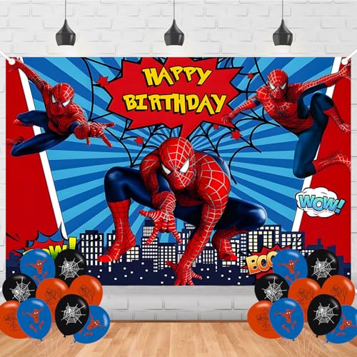 Spider Hero Birthday Decorations Spider Backdrops for Party Decorations Supplies Happy Birthday Banner Backdrop for Party Supplies (5x3ft)