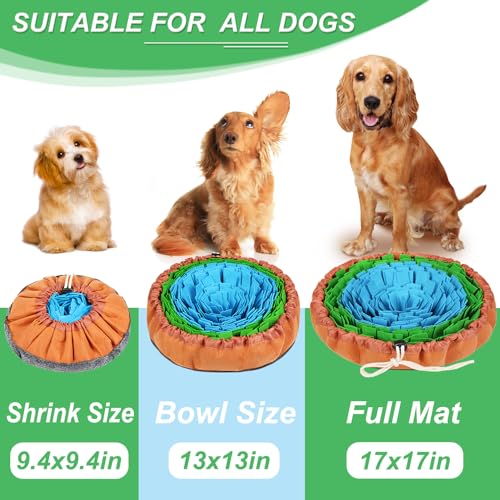 Vivifying Snuffle Mat for Dogs, Adjustable Treats Feeding Mat for Slow Eating and Keep Busy, Interactive Dog Puzzle Toys Encourages Natural Foraging Skills and Smell Training (Blue Green)