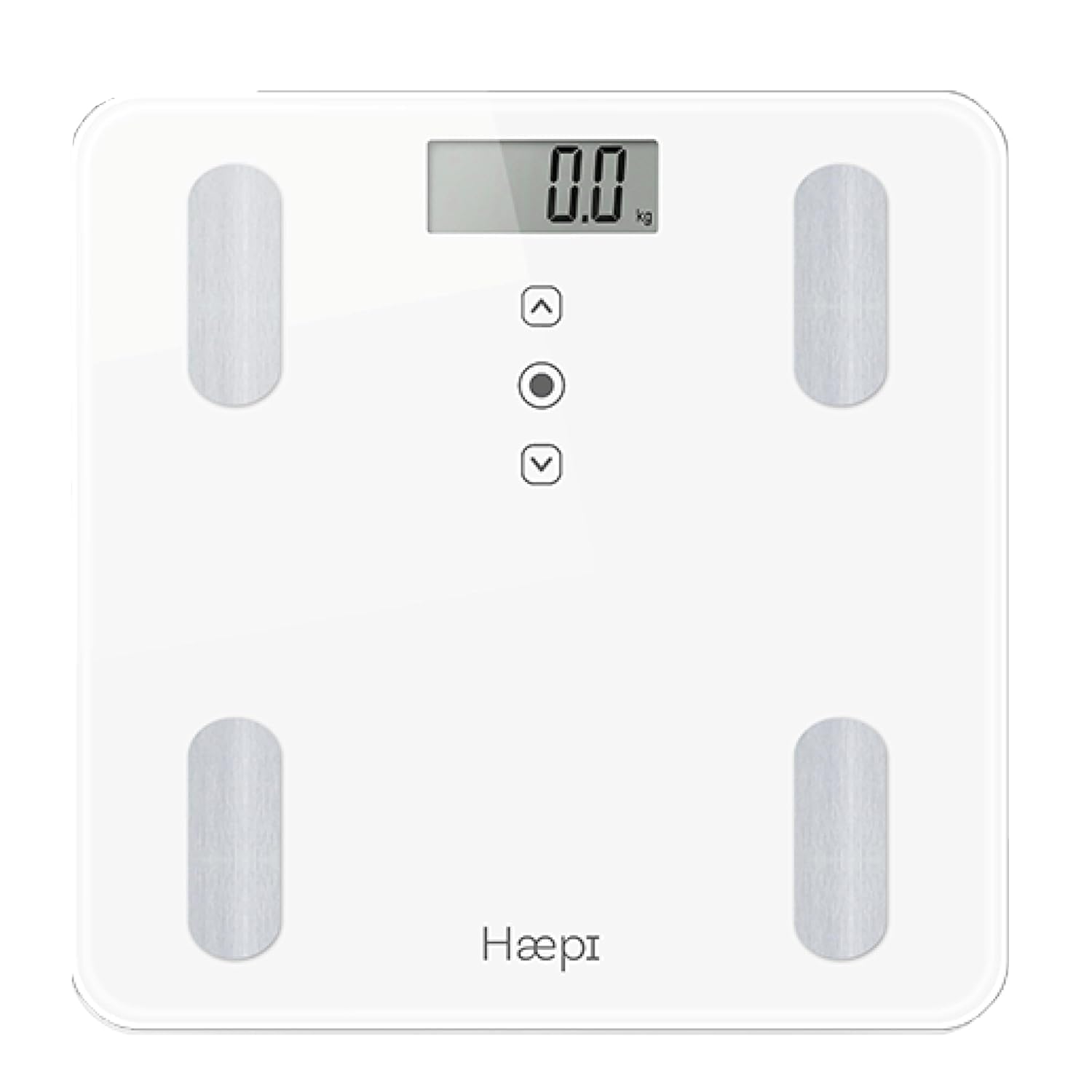 Haepi -Pesa persone impedenzimetro in vetro-analisi del corpo (massa grassa, massa ossea, massa muscolare, massa idrica)- BMI e Kcal- Design e preciso- Batterie incluse- Garanzia 15 anni