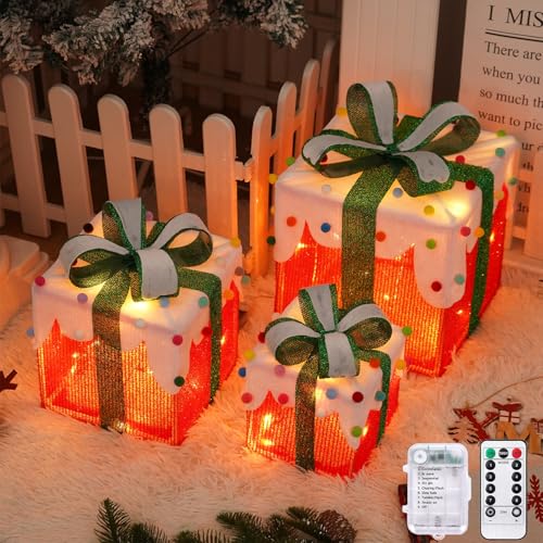 Weihnachtsdeko Wohnzimmer Fenster 19 Arespark 3er Set LED Geschenkbox Weihnachten, 8 Modes Weihnachts...