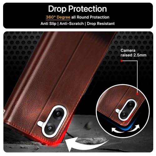 Image of FLIPPED Vegan Leather Flip Case Back Cover for 1+ OnePlus Nord CE 5 5G (Flexible, Shock Proof | Hand Stitched Leather Finish | Card Pockets Wallet & Stand | Brown with Coffee)