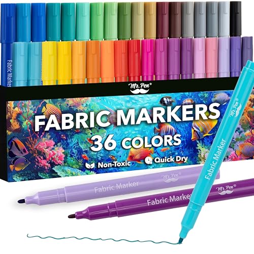 Mr. Pen- Fabric Markers, 36 Pack, Colorful, Fabric Markers Permanent for Clothes for T-Shirts, Bags, Textile, Canvas