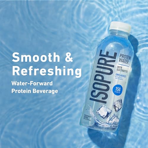 Image of Isopure Clear Protein Water with Electrolytes, 15g Whey Protein Isolate, Zero Sugar, Unflavored, 20 fl oz Bottles, 12-Pack