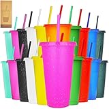 710 ml Grande Vasos Reutilizables de Plástico Sin BPA, con Tapas y Popotes - 20 Pcs Vasos Ideal para Fiestas, Bodas,...