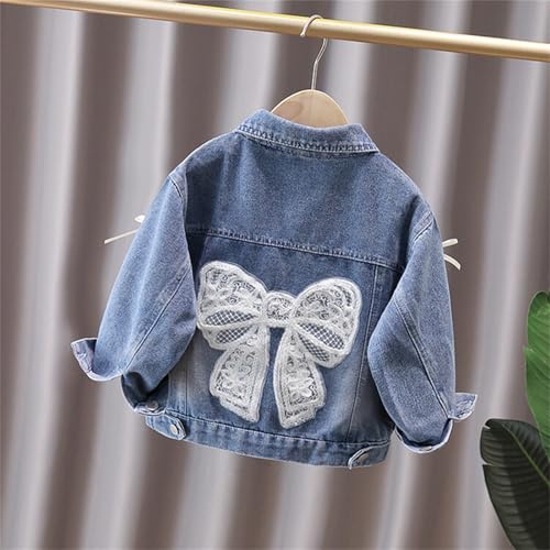 Girls Denim Jacket Loose Bowknot Lapel Button Long Sleeve Outwear Toddler Casual Solid Jackets with Pocket2
