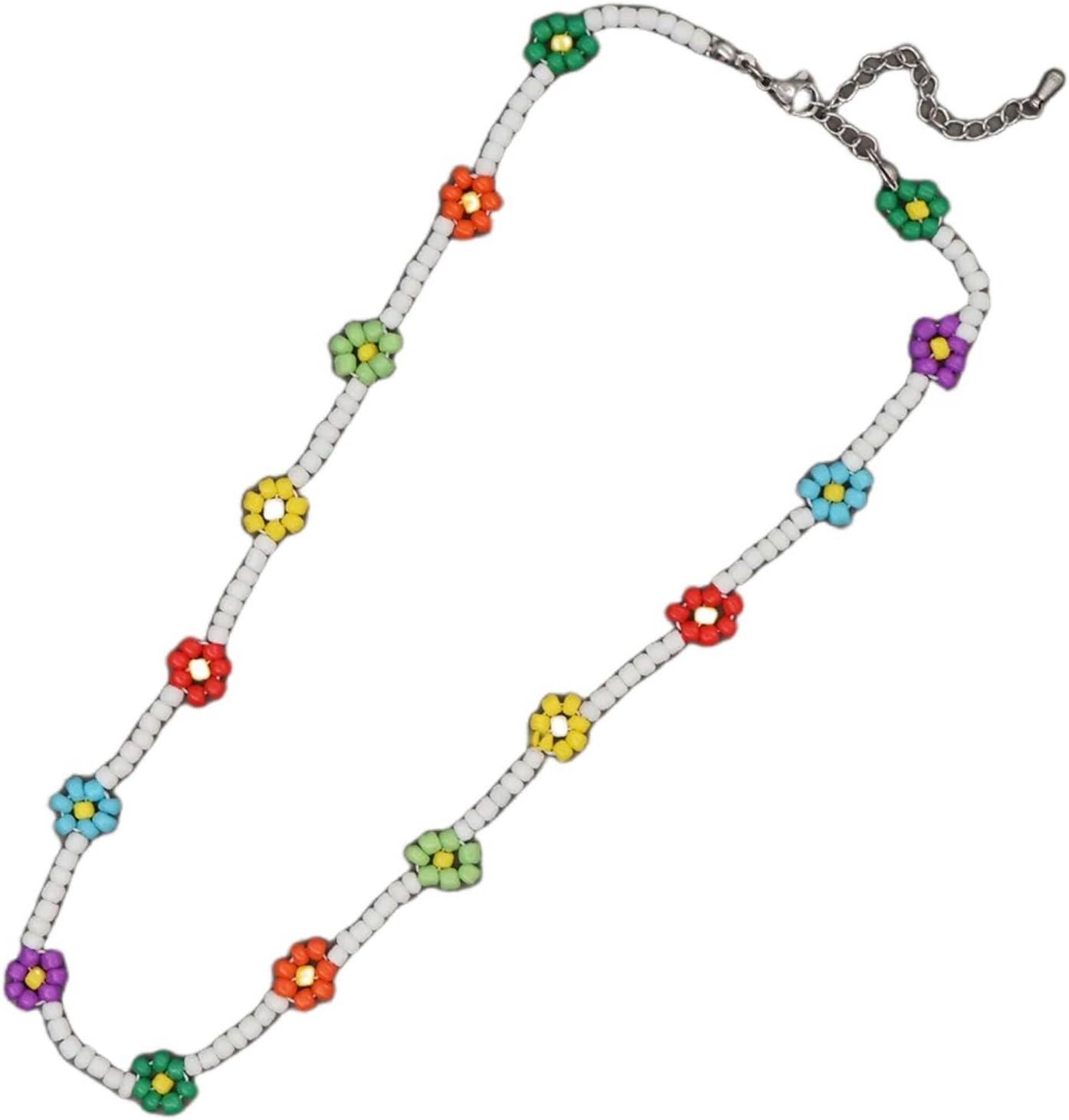 Daisy Flower Beaded Necklace Rainbow Crystal Women Colorful Collar With Stainless Steel Clasp Fashionable Jewelry