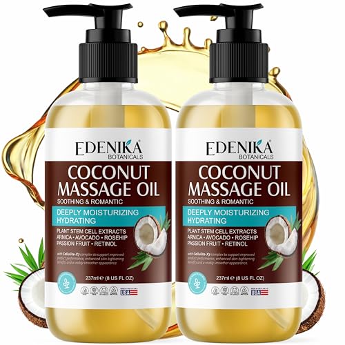 Image of Edenika Botanicals Tropical Coconut Massage Oil for Massage Therapy, Soothing Massage Oil with Coconut & Passion Fruit Oil for Muscle Relaxing, Skin Moisturizing & Hydrating, 2-Pack