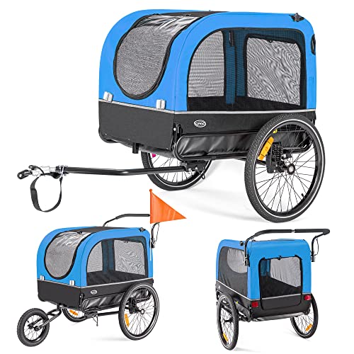 CXWXC Fahrradanhänger für Hunde 2 in 1 Fahrradanhänger & Jogger hundewagen mit Stoßdämpfer, Hundeanhänger Maximale Belastbarkeit 40KG/88LBS (Blau)