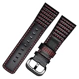 28mm Men's Genuine Leather Watch Band Compatible with Seven Friday M1 M2 P3 SF Calfskin Black Watch Straps with Heavy Duty Metal Buckle Watch Accessories (Red Line)