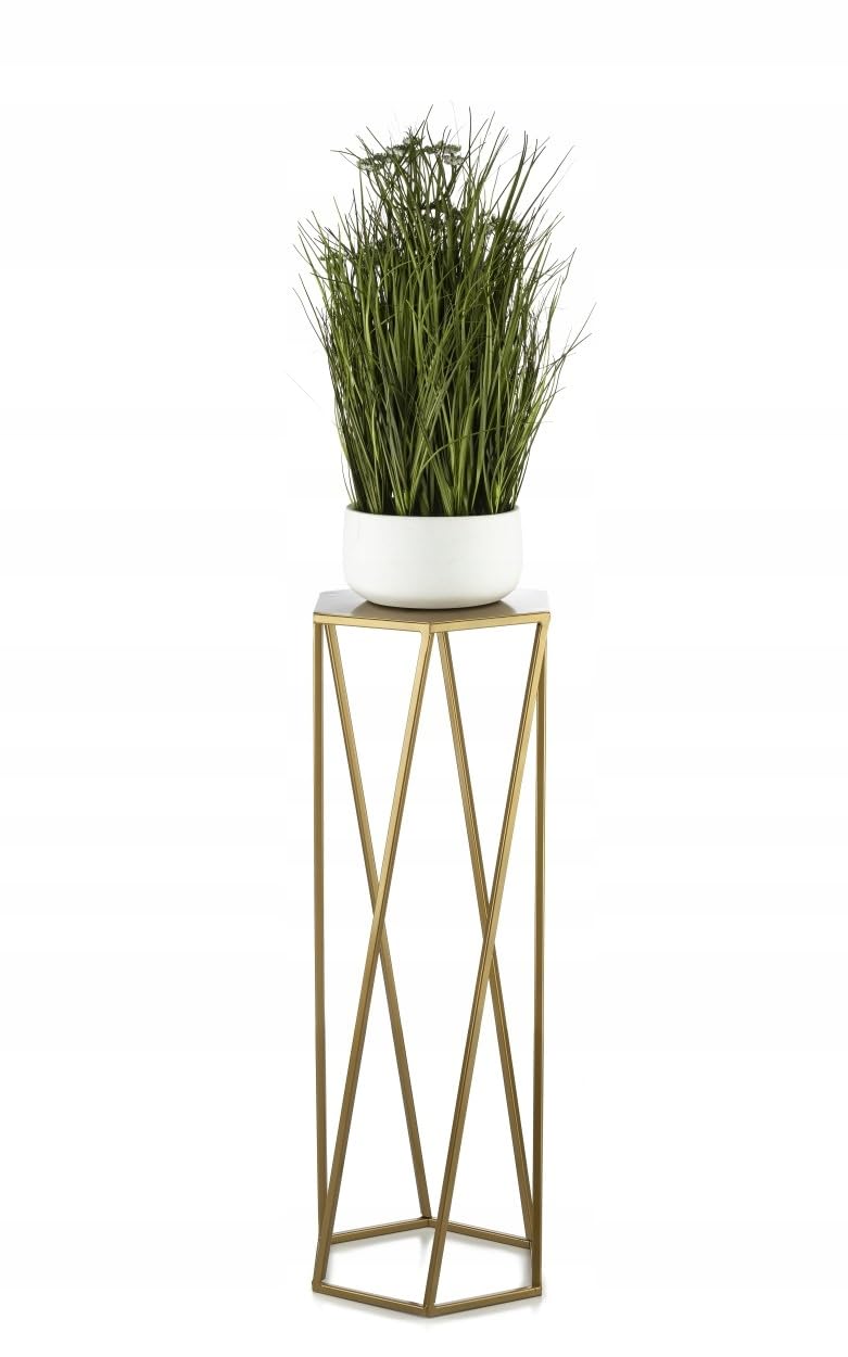 Support de fleurs doré en métal - 70 cm de haut - Tabouret solide de forme hexagonale - Support de plantes de style loft pour la décoration intérieure