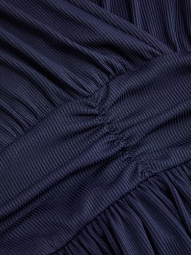 CIDER Womens V-Neck Midi Dress Ruched Short Sleeve Casual A Line Dresses4